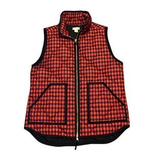 J. CREW Red and Black Plaid Puffer Vest with Gold Accents Women’s Size Small